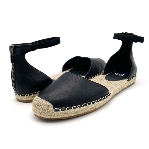 Eileen Fisher Lala Leather Espadrille Flats Black Size 8 Ankle Strap Sandals - Picture 15 of 15